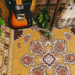 tapis boho floral franges crochet marron jaune beige rose vert