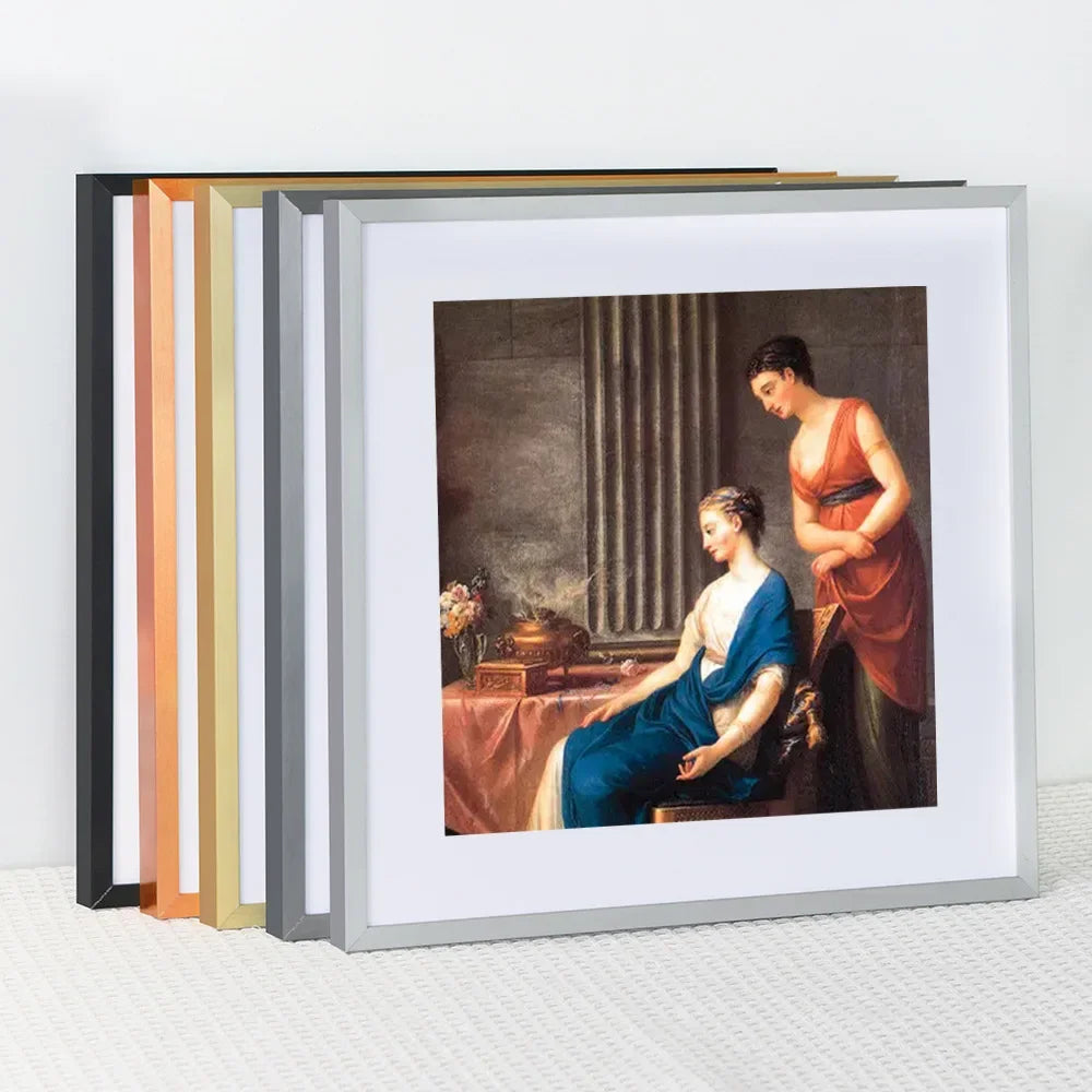 cadre photo classique or noir aluminium 18x18cm 20x20cm 25x25cm 30x30cm clips métalliques toile peinte