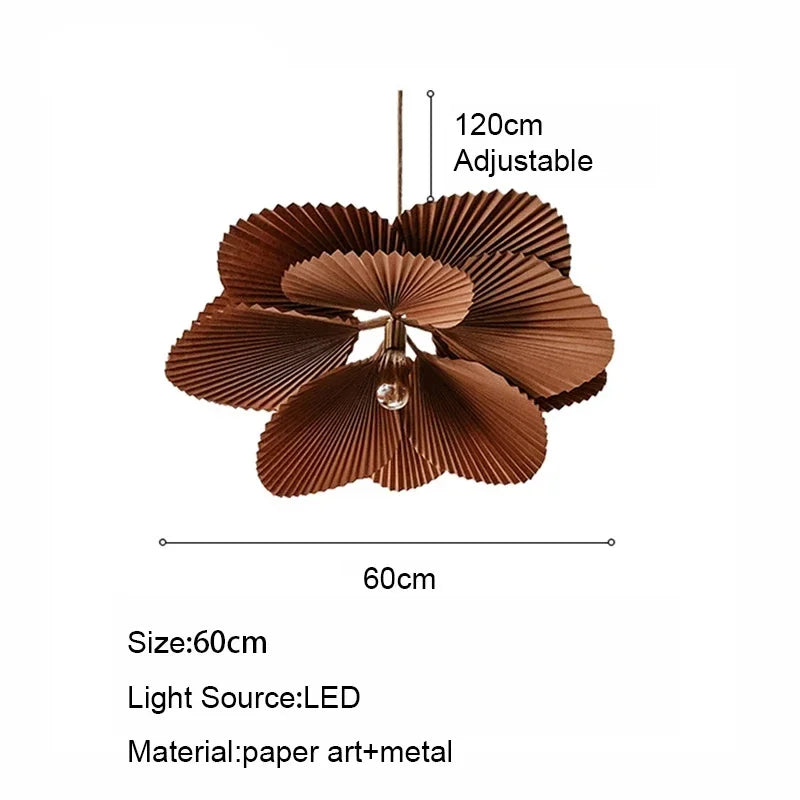 suspension lumineuse feuilles plissées marron moderne ampoules led pince suspension encastrée lumière chaude lumière