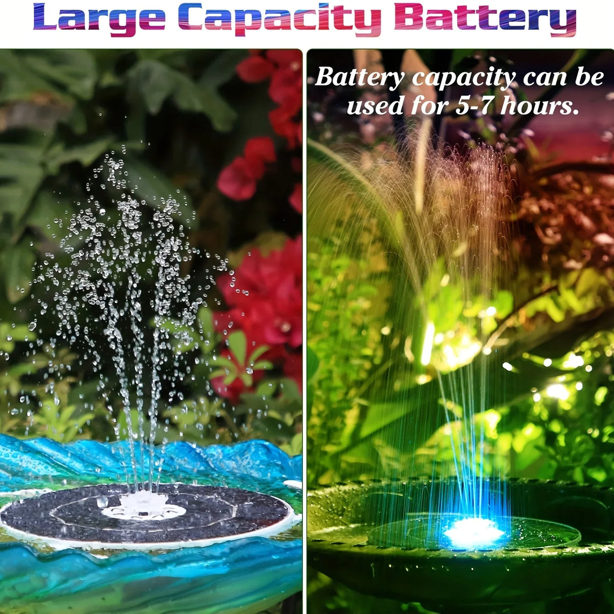 fontaine solaire éclairage led noir grille moderne jets d'eau panneau solaire autonomeextérieur