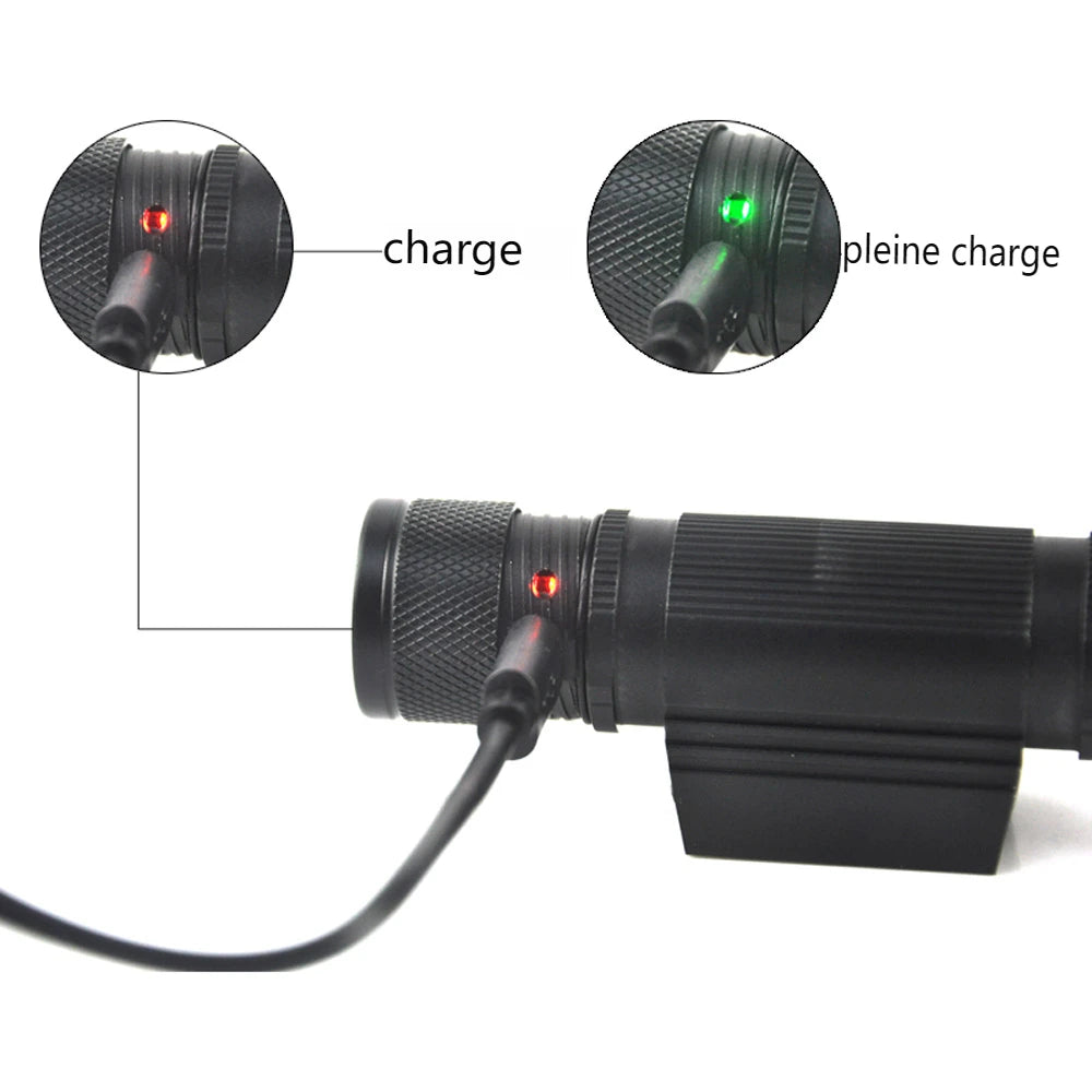 lampe frontale rechargeable camping chasse étanche 10w led noir jaune adjustable