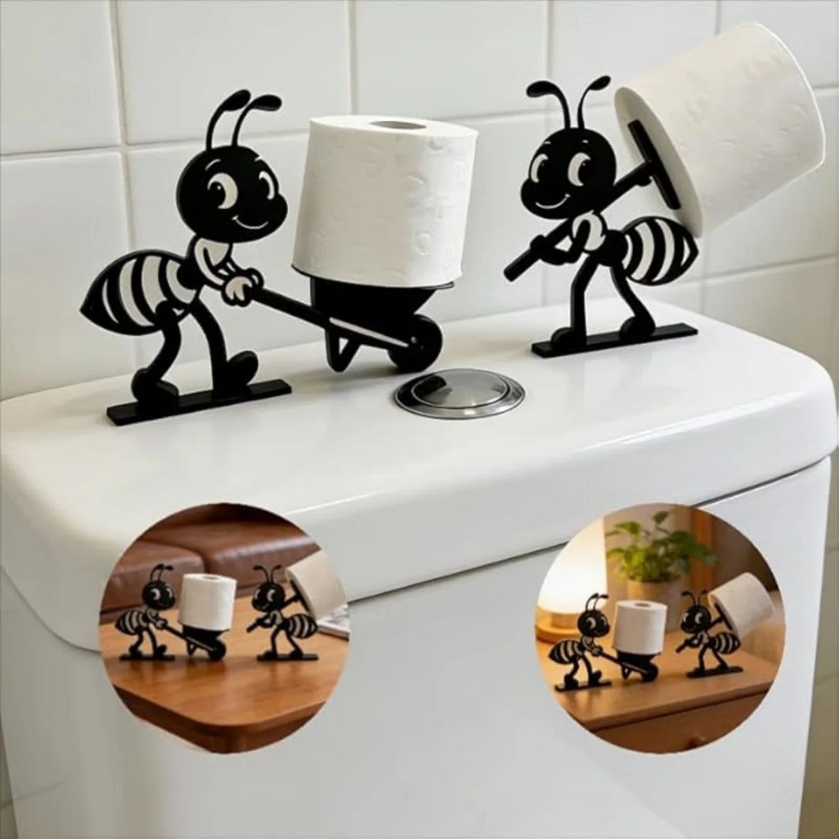 porte rouleaux toilette forme fourmi noir blanc décoratif humoristique enfantin support salle bain