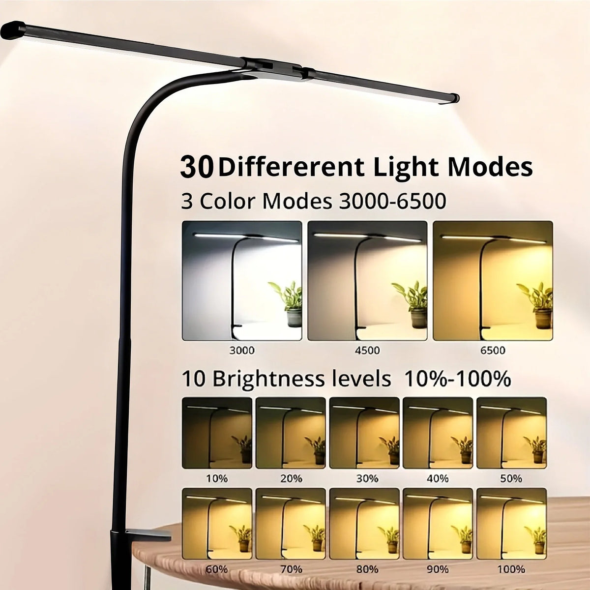 lampe led noir blanc contemporaine clip fixe modes luminosité étude lecture