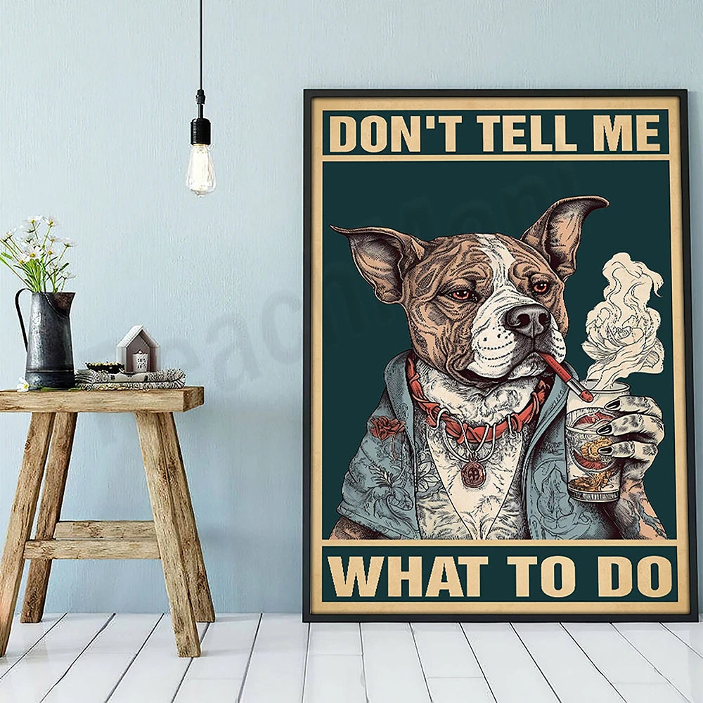 Poster toile chien gangster tatoué vin rétro décoration murale