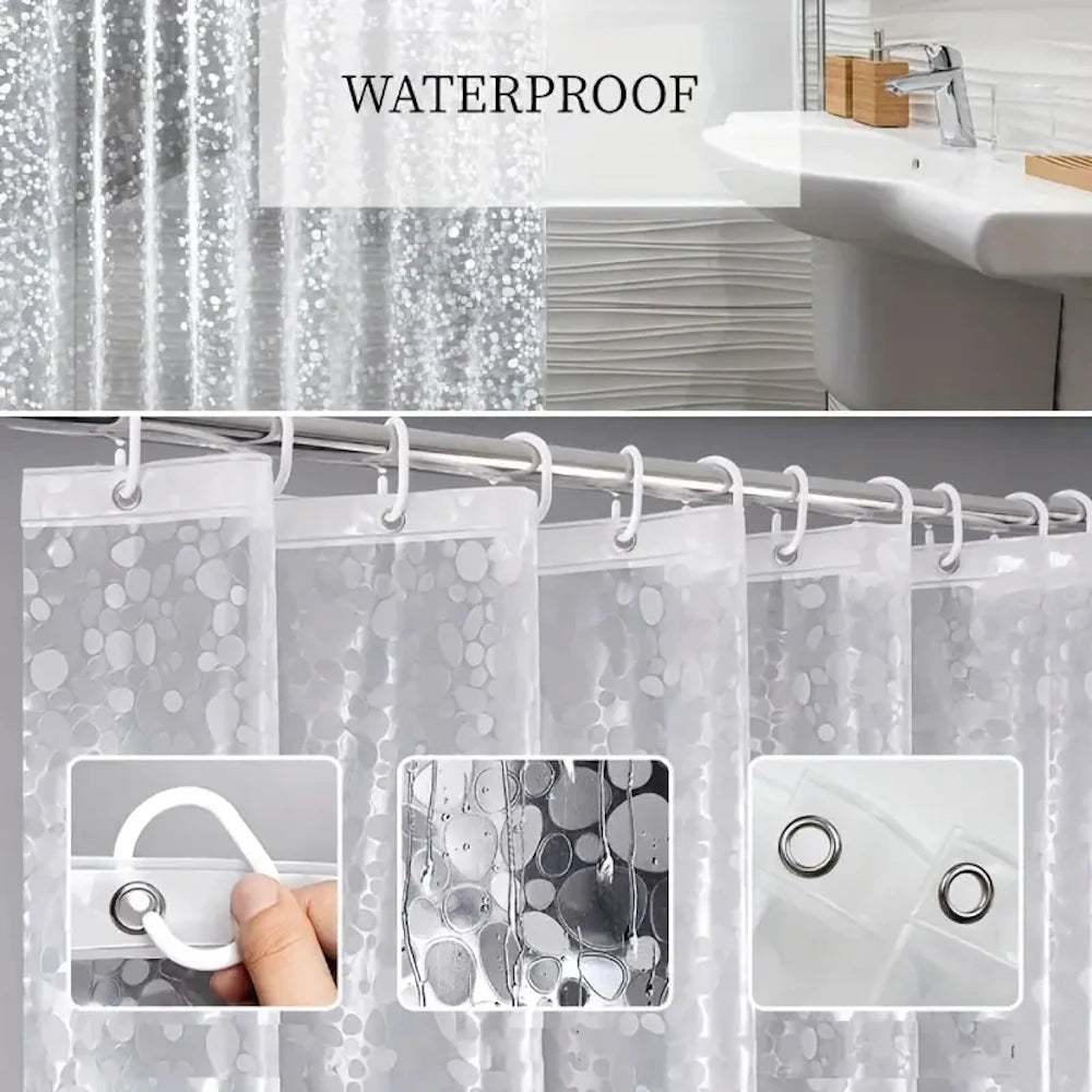 rideau douche transparent motif argenté moderne 12 crochets aimants lestés