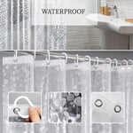rideau douche transparent motif argenté moderne 12 crochets aimants lestés
