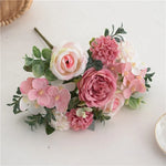 Bouquet artificiel roses blancs feuilles vertes décoration intérieure mariage romantique classique 30cm