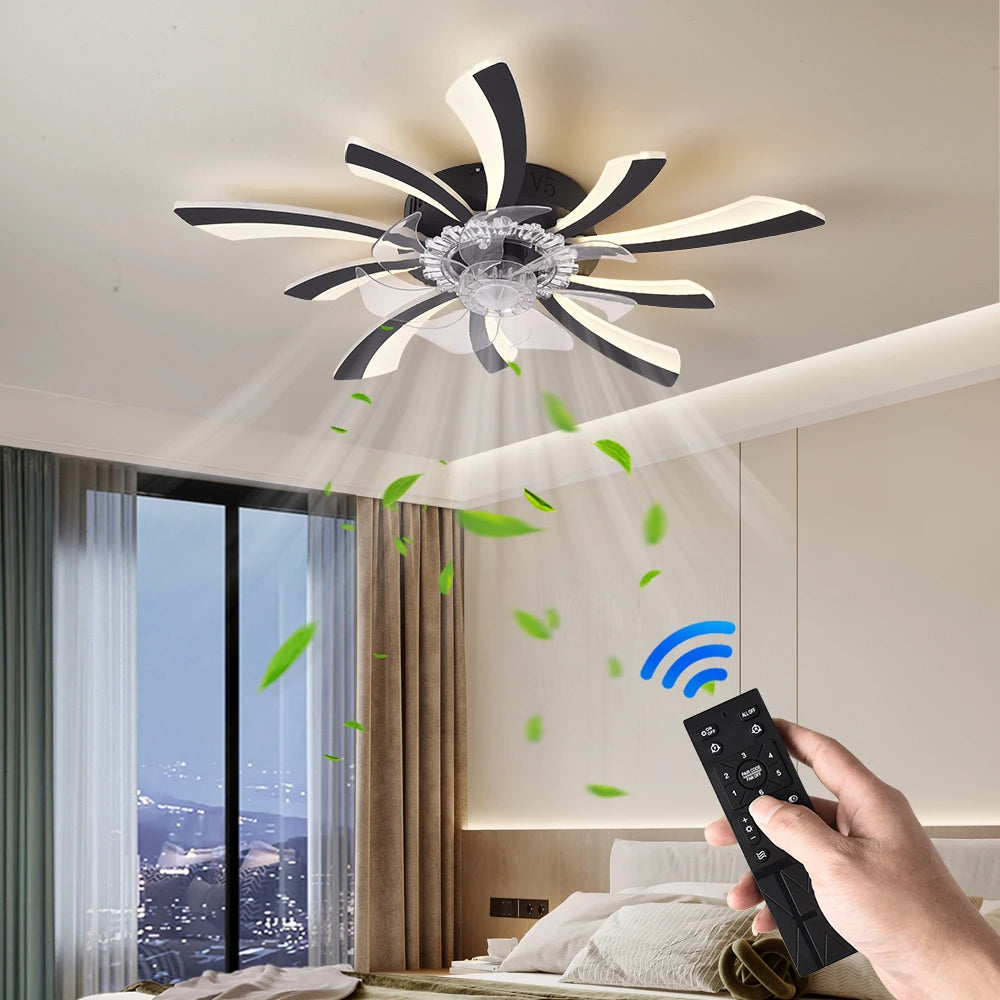 ventilateur led moderne noir blanc rayures horizontales télécommande intérieur lumière aération