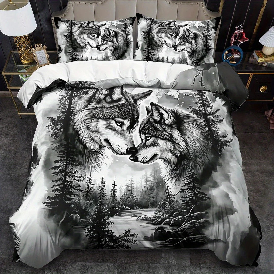 Housse de couette noire et blanche dans une chambre d'adolescent moderne