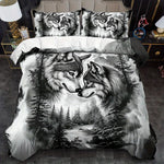 Housse de couette noire et blanche dans une chambre d'adolescent moderne