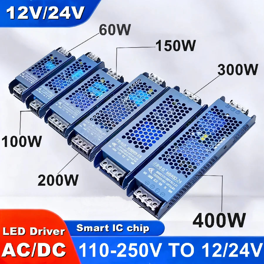 transformateur ac/dc 12v 24v 60w 100w led alimentation électrique bleu industrielle