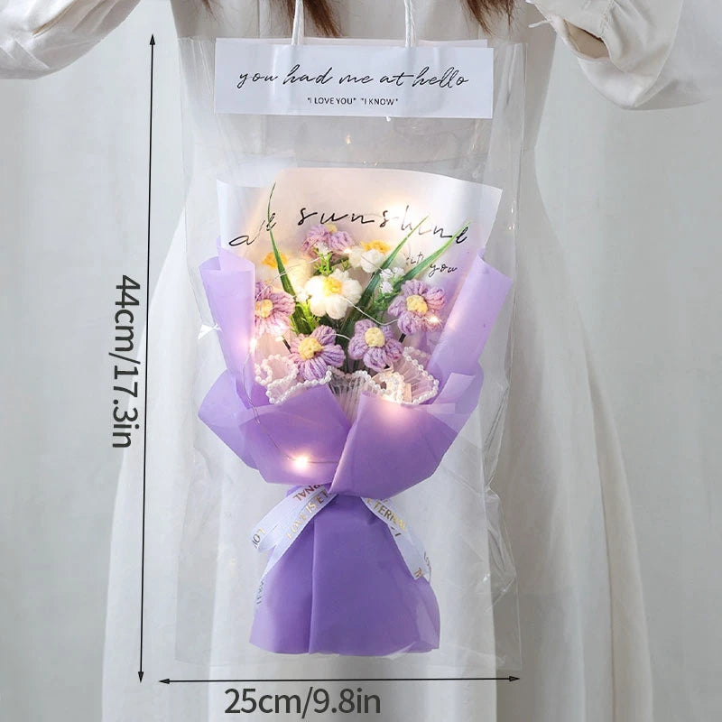 Bouquet fleurs artificielles crochetées orange bleu rose violet blanc moderne