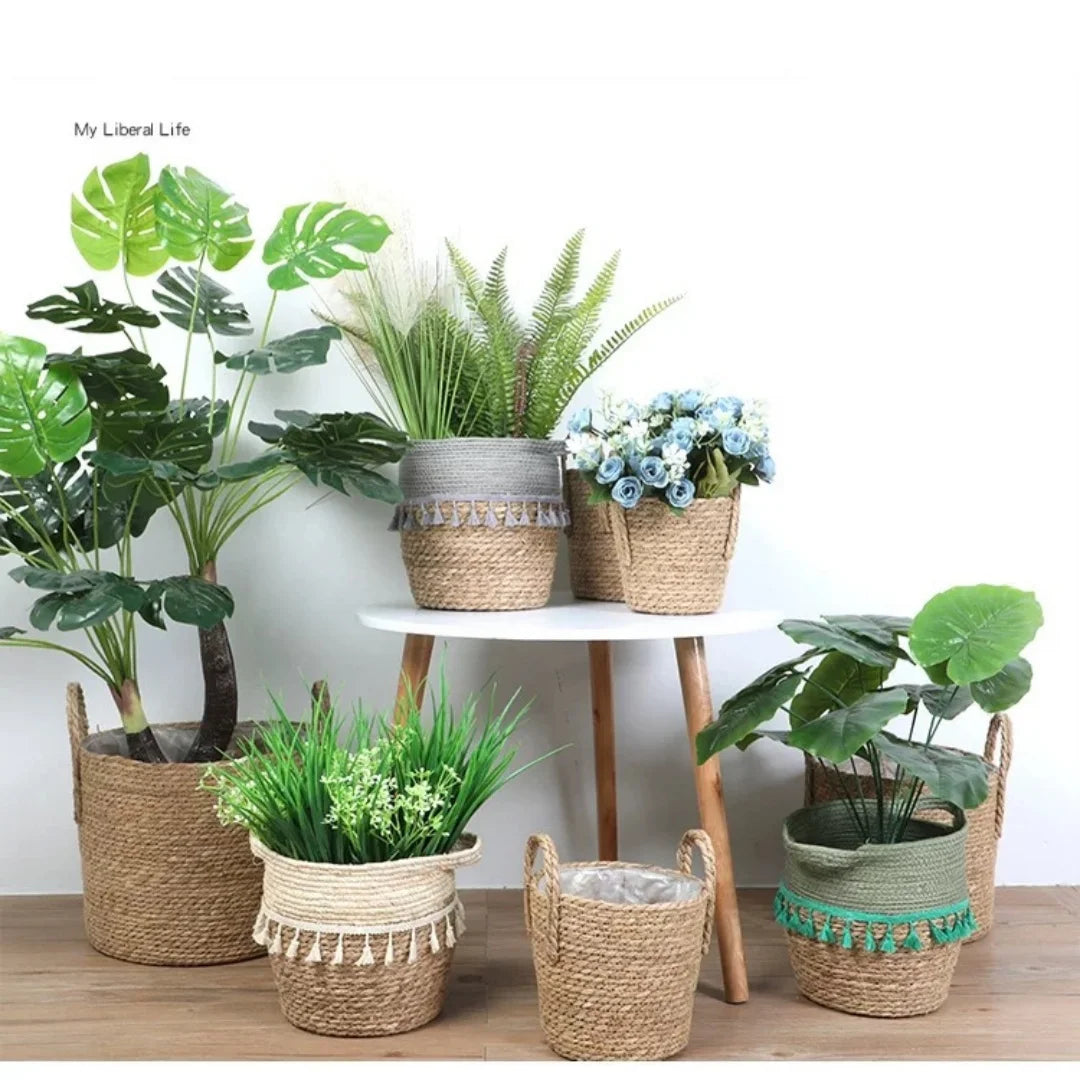 paniers rangement rotin marron clair tressé réutilisables pliables boho chic 20 25 30cm