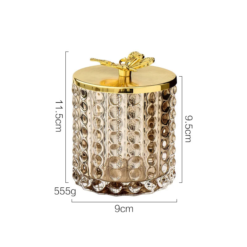 bougie élégante verre transparent perlée dorée papillon vert rose