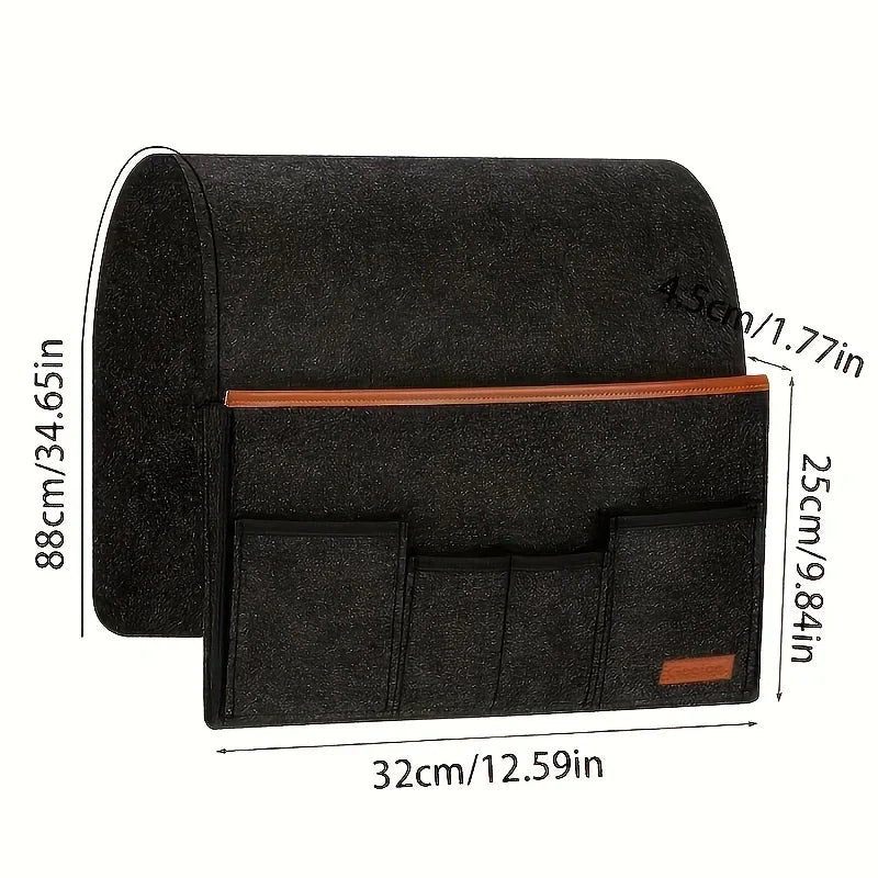 organisateur feutre gris noir accoudoir canapé pochettes rangement télécommandes livres utilitaire