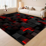 tapis moderne carreaux géométriques noir rouge gris salon chambre prière extérieur.decoratif
