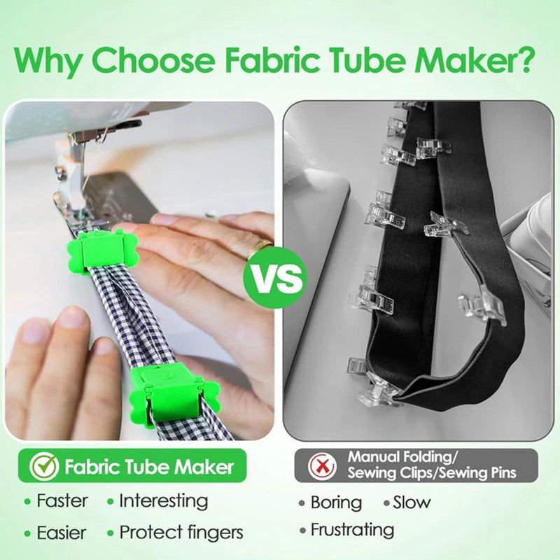 outil couture tube maker vert plaid noir blanc clips pratique ergonomique tapis rouleau tissu