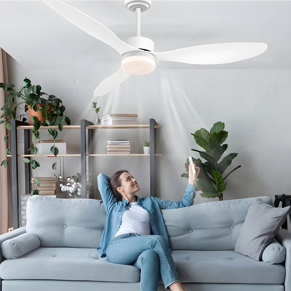 ventilateur moderne blanc led réversible télécommande 52 pouces adjustable silencieux