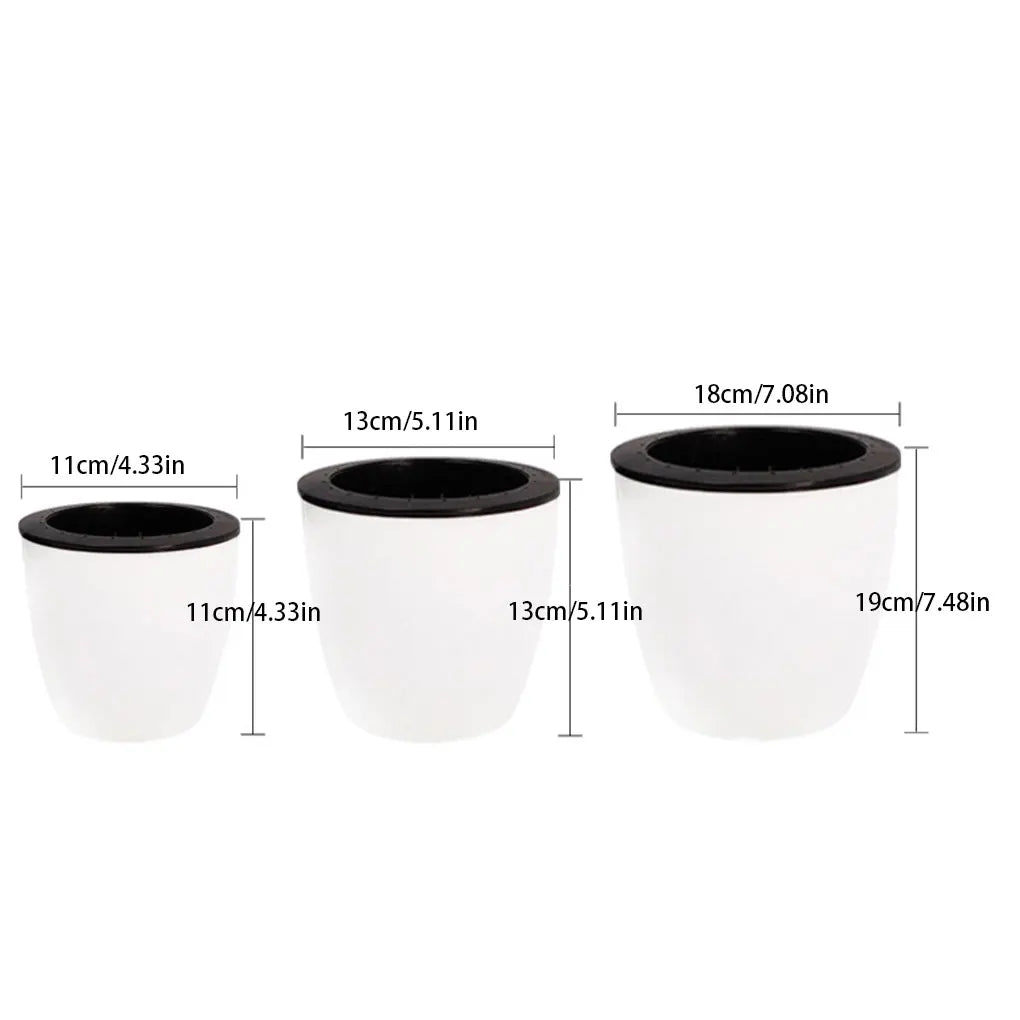 pots plantes auto arrosage blanc noir moderne poignées grille drainage 11 13 18cm