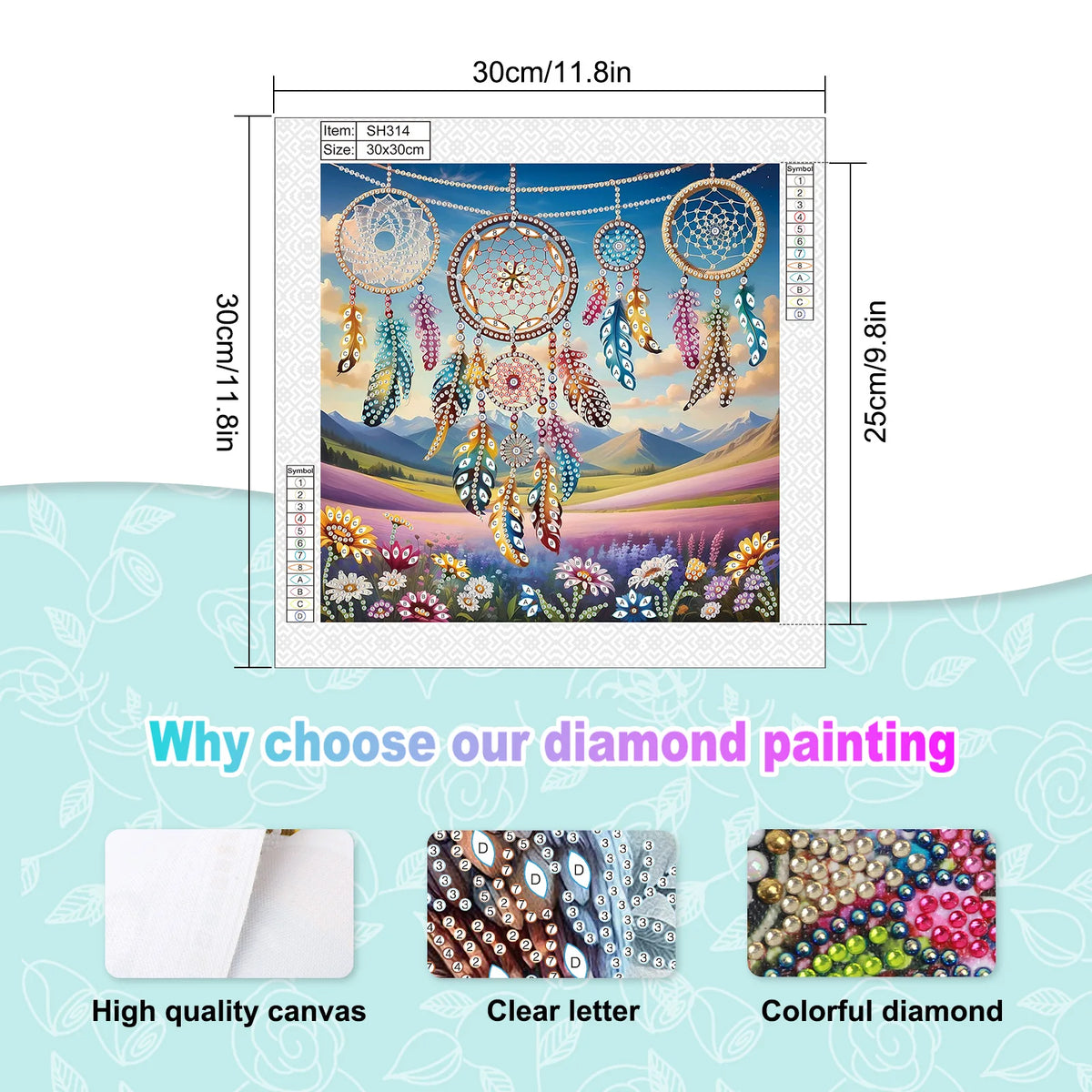 peinture diamant cadre mural fleurs plumes géométrique multicolore adulte débutant artisanal décoration maison