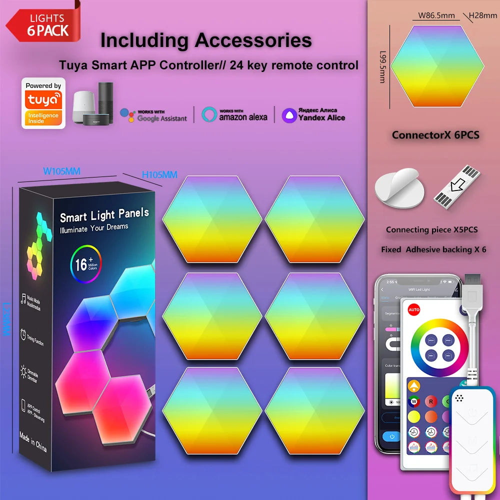 lampe murale hexagonale multicolore moderne télécommande ajustable ensembles variés portables