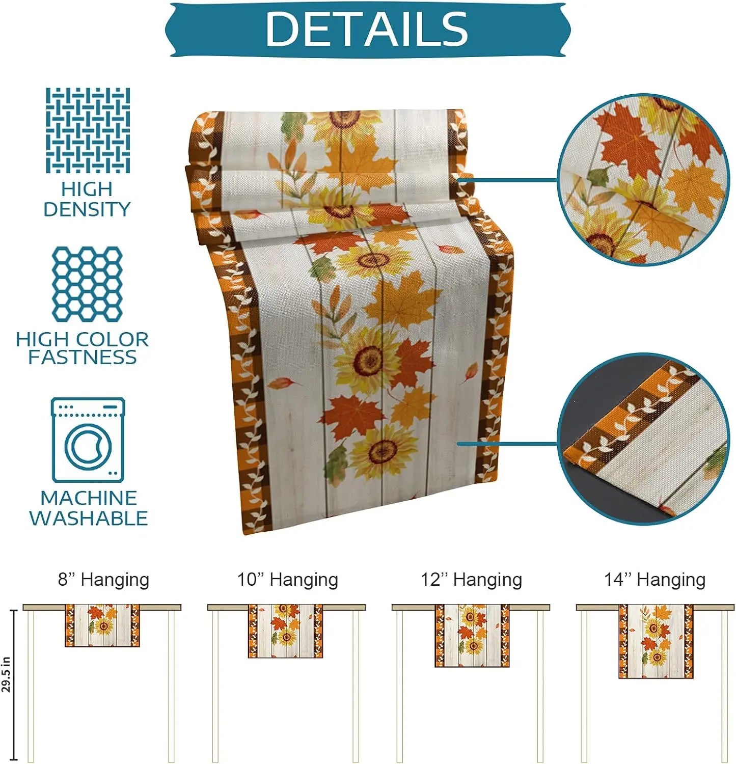 Une affiche murale ornée de motifs floraux automnaux, avec des tournesols et des feuilles d'érable, offrant différentes tailles pour s'adapter à vos besoins de décoration.