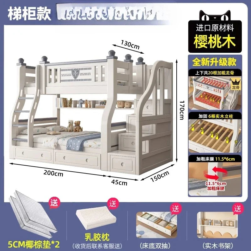 lit superposé enfant blanc gris tapis jouets draps rangement classique multifonction simple moderne chambre