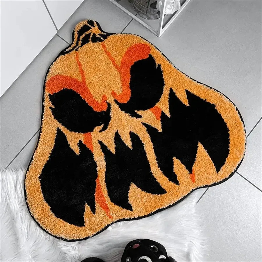 tapis halloween citrouille fantôme crâne toile d'araignée orange noir blanc maison fantaisie extérieur prière
