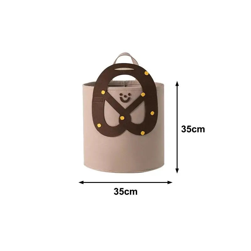 panier rangement pliable créatif motifs souriants poignées détachables gris marron rose enfantin