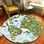 tapis rond carte monde animaux bleu vert blanc enfant moderne extérieur salon chambre prière