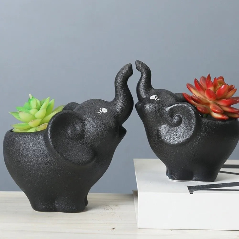 pots jardin éléphant noir bleu blanc jaune porcelaine moderne decoratif succulentes minimaliste mignon adultes