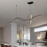 suspension lumineuse moderne aluminium noir lumière froide chaîne blanc ondulé contemporain