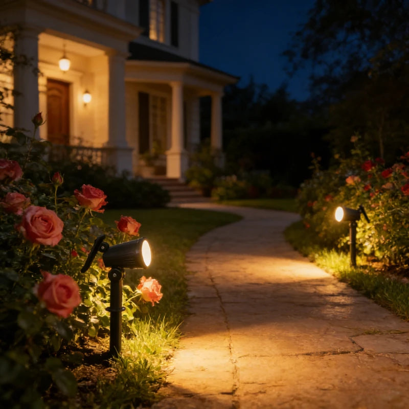 projecteur solaire led extérieur réglable ip65 jardin décoration lumière blanche moderne fixé piquet