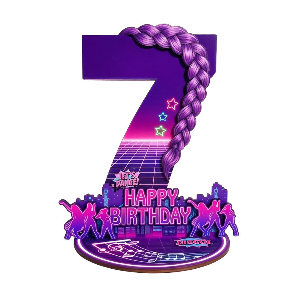 décoration anniversaire enfant années 80 disco numérotée violet rose magenta jaune