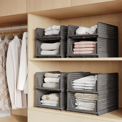 Tiroir de rangement pliable blanc pour vêtements sur étagère