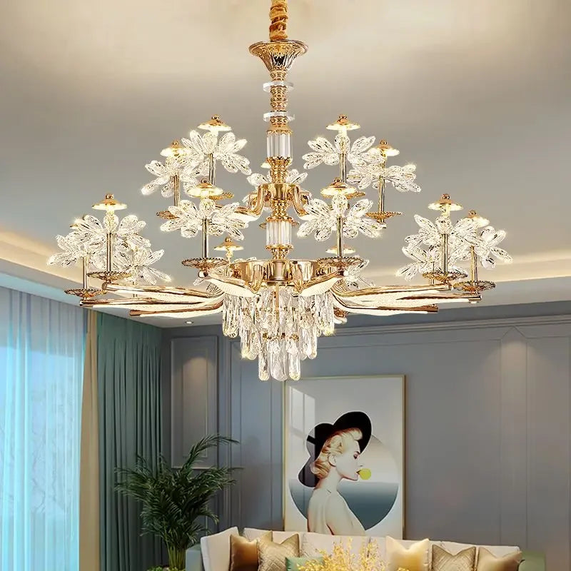lustre fleurs cristal doré salon chambre restaurant led classique éclairage décoration maison