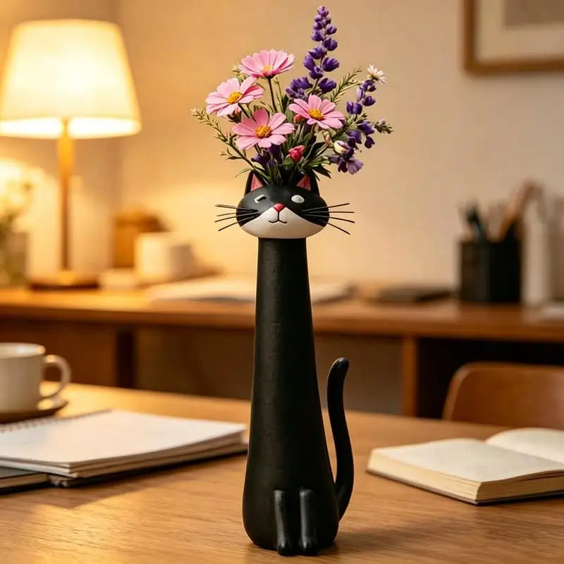 vases résine forme chat moderne couleur verte yeux oreilles queue motifs fleursDecorationMaisonBureauOrnementCartoon