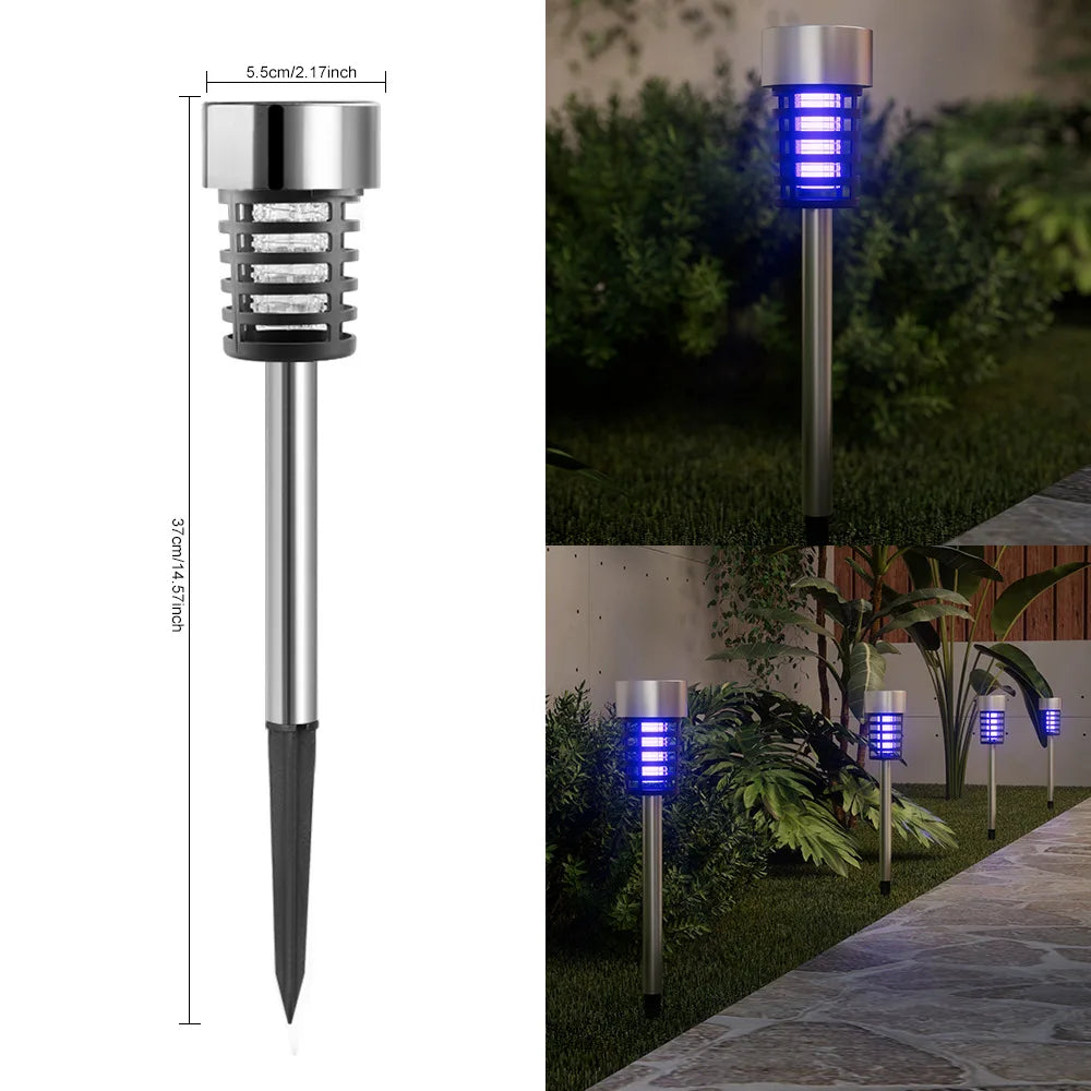 piège insectes solaire argenté moderne tige plantable lumière bleue extérieur jardin patio
