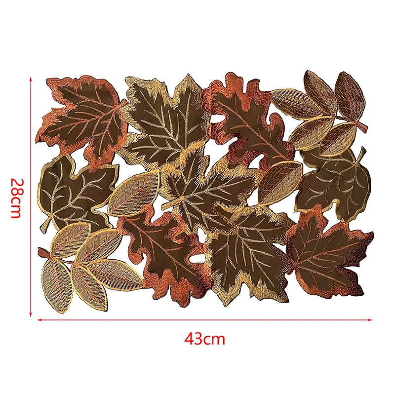 nappe automnale feuilles d'érable motif floral rustique doré marron orangé vert foncé semi transparent