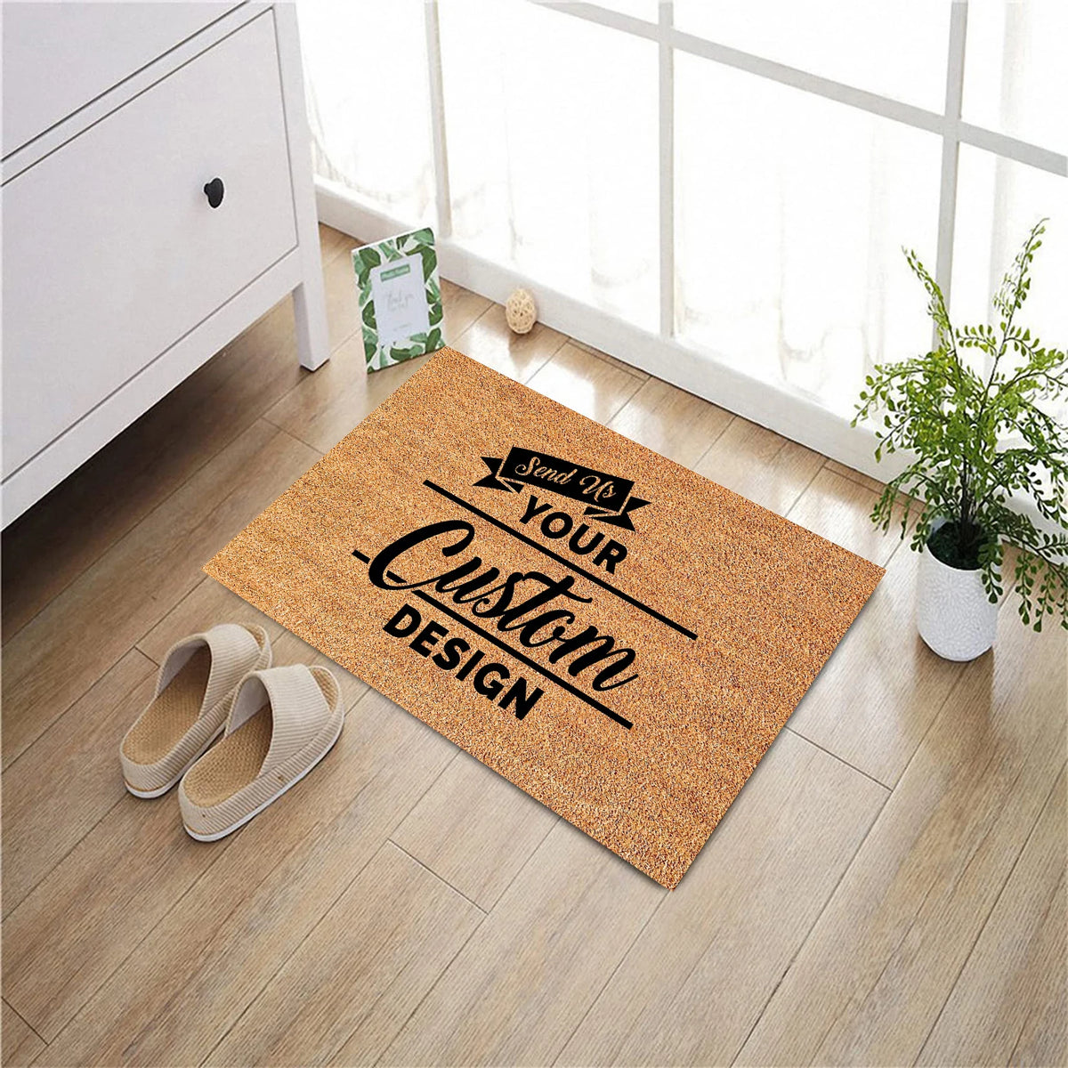 tapis d'entrée marron clair rayures noires blanches antidérapant résistant bactéries porte garage extérieur