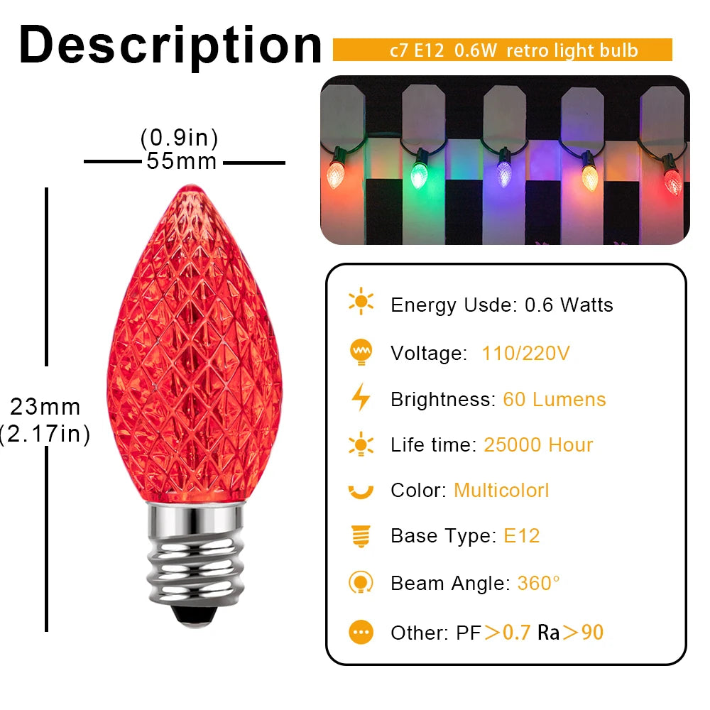 ampoules led multicolores rouge vert bleu jaune orange texturées clips coniques 25 pièces