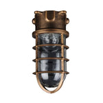 Lampe sécurité industrielle vintage fonte noire bronze bleu clair verre transparent grille métallique