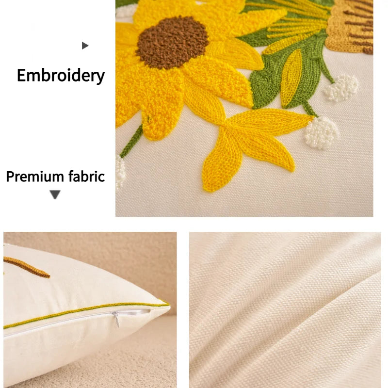 housse coussin décorative motif floral brodé moderne canapé salon lit maison blanc