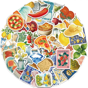 sticker illustration aliments fruits légumes fromages pizzas multicolore scrapbook téléphone portable