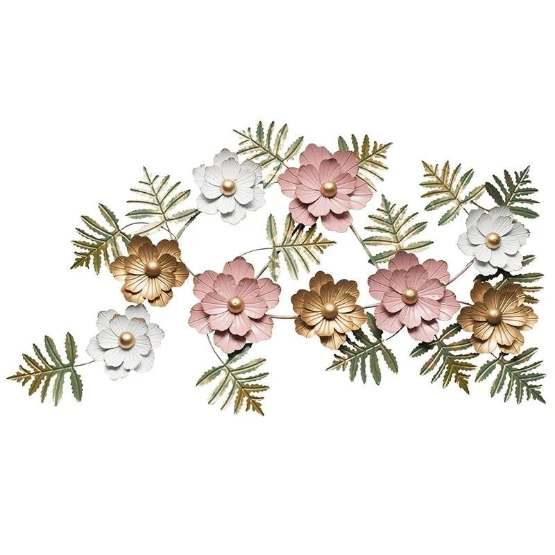 décoration murale moderne fleurs stylisées rose pâle doré blanc