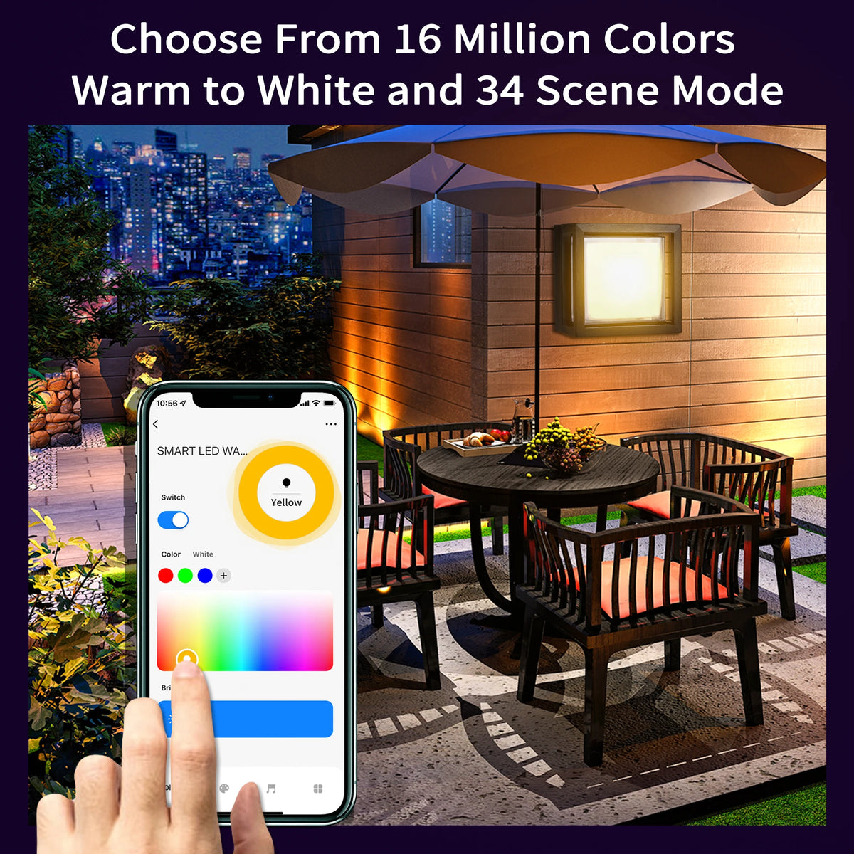 lampe murale intelligente led rgbicw noir moderne controle vocale ip68 wifi 20w