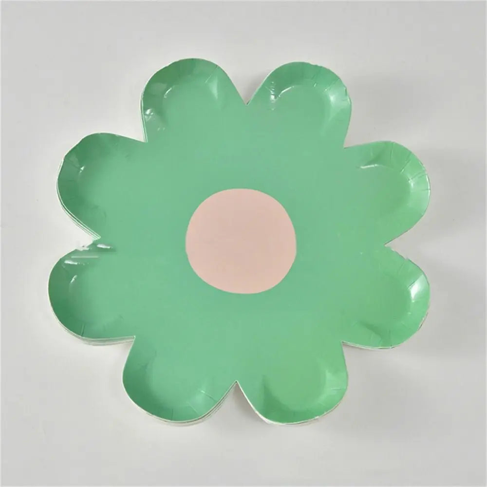 assiettes jetables fleurs dorées blanc vert jaune rose violet moderne fête enfants