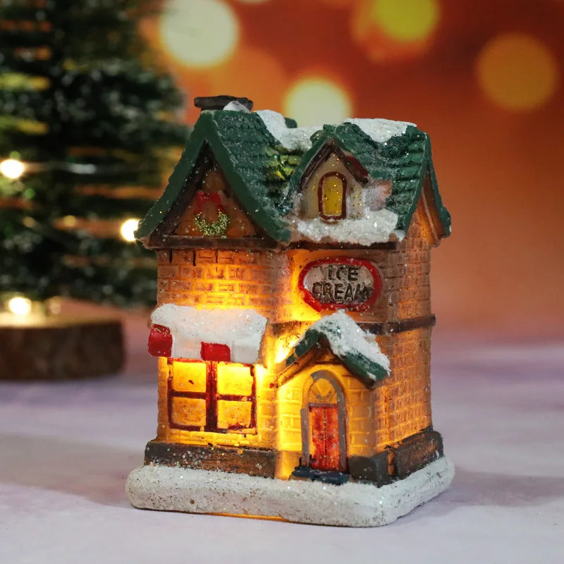 décorations noël miniatures maison guirlandes lumineuses bric rouge noir blanc vert