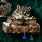 porte clés mural loup bois vintage marron gris blanc bleu decorative