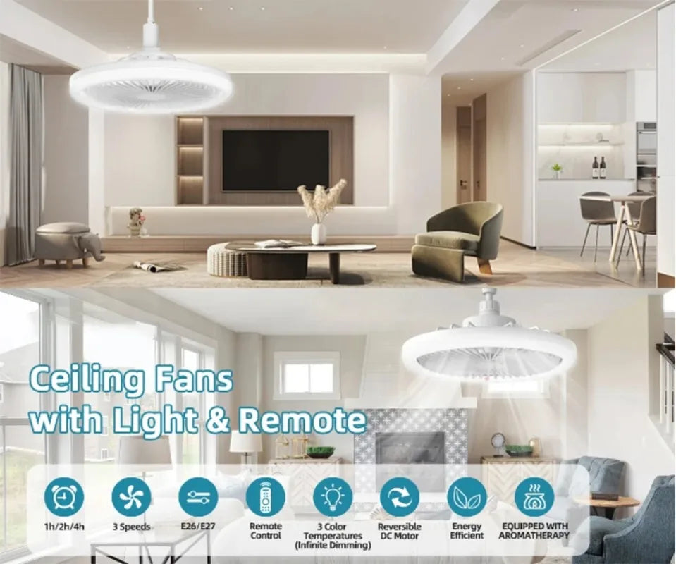 ventilateur lumière led blanc moderne télécommande incluse chambre cuisine